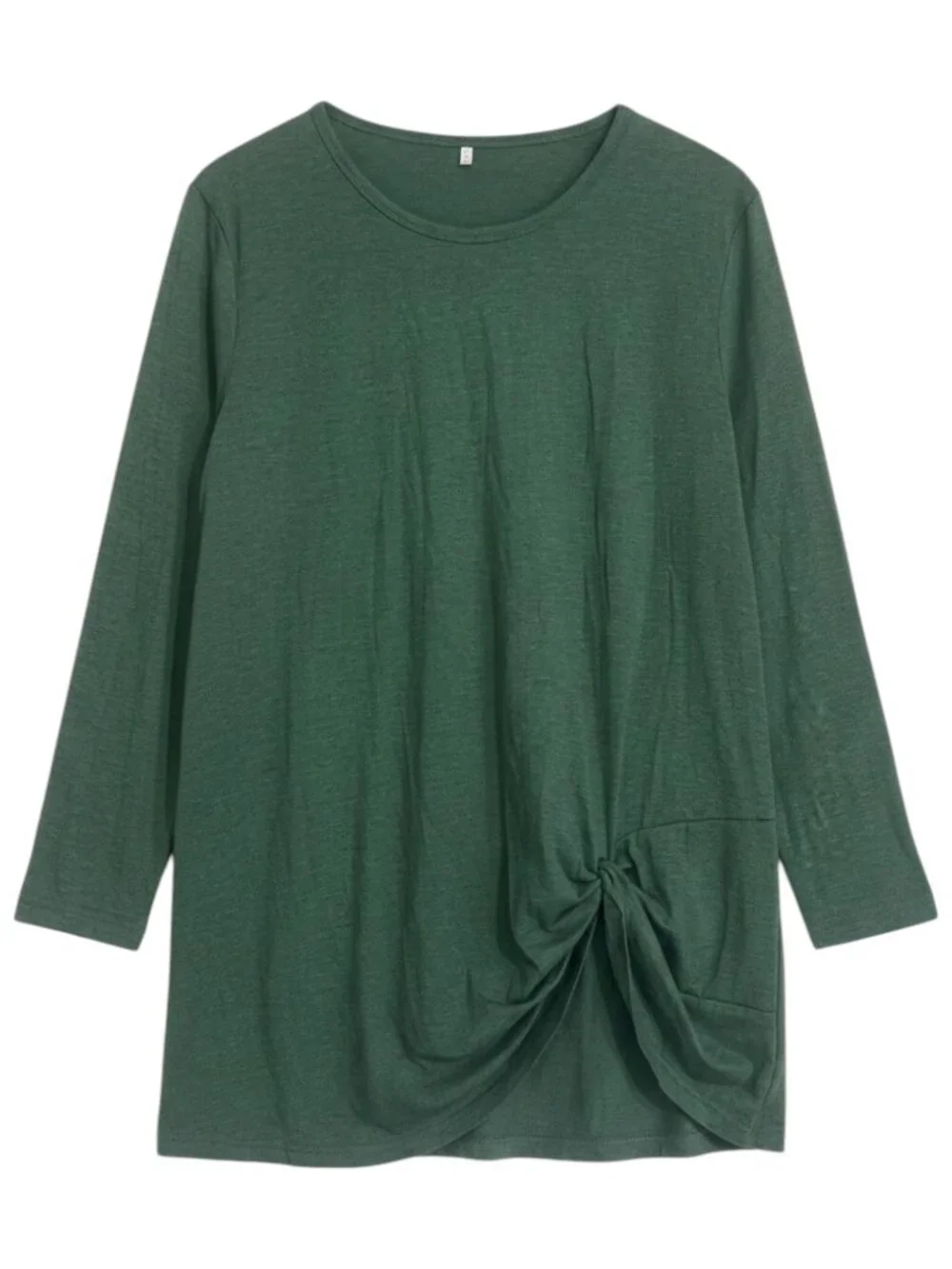 Plus Size 2XL Forest Green Knot Hem Long Sleeve Top Dark Green Tunic Blouse - Picture 4 of 8